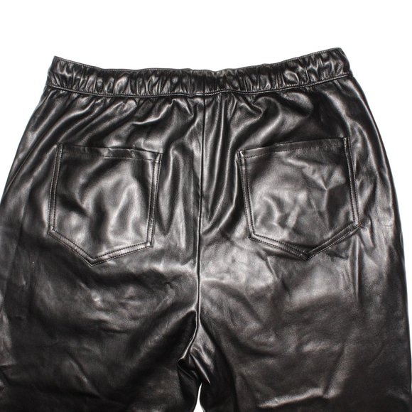 Zara Large Vegan Faux Leather Stretch Tie Waist Straight Leg Ankle Crop Pants - Picture 5 of 7